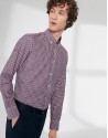 Navy blue and red Vichy checked sports shirt
