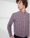 Navy blue and red Vichy checked sports shirt