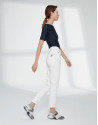 Beige cigarette pants with embroidered pocket