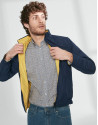 Navy blue and yellow reversible windbreaker