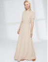 Long, draping, sandy-colored dress 