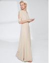 Long, draping, sandy-colored dress 