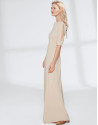 Long, draping, sandy-colored dress 