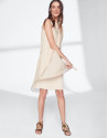 Sandy-colored asymmetric midi cape dress 