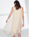 Sandy-colored asymmetric midi cape dress 