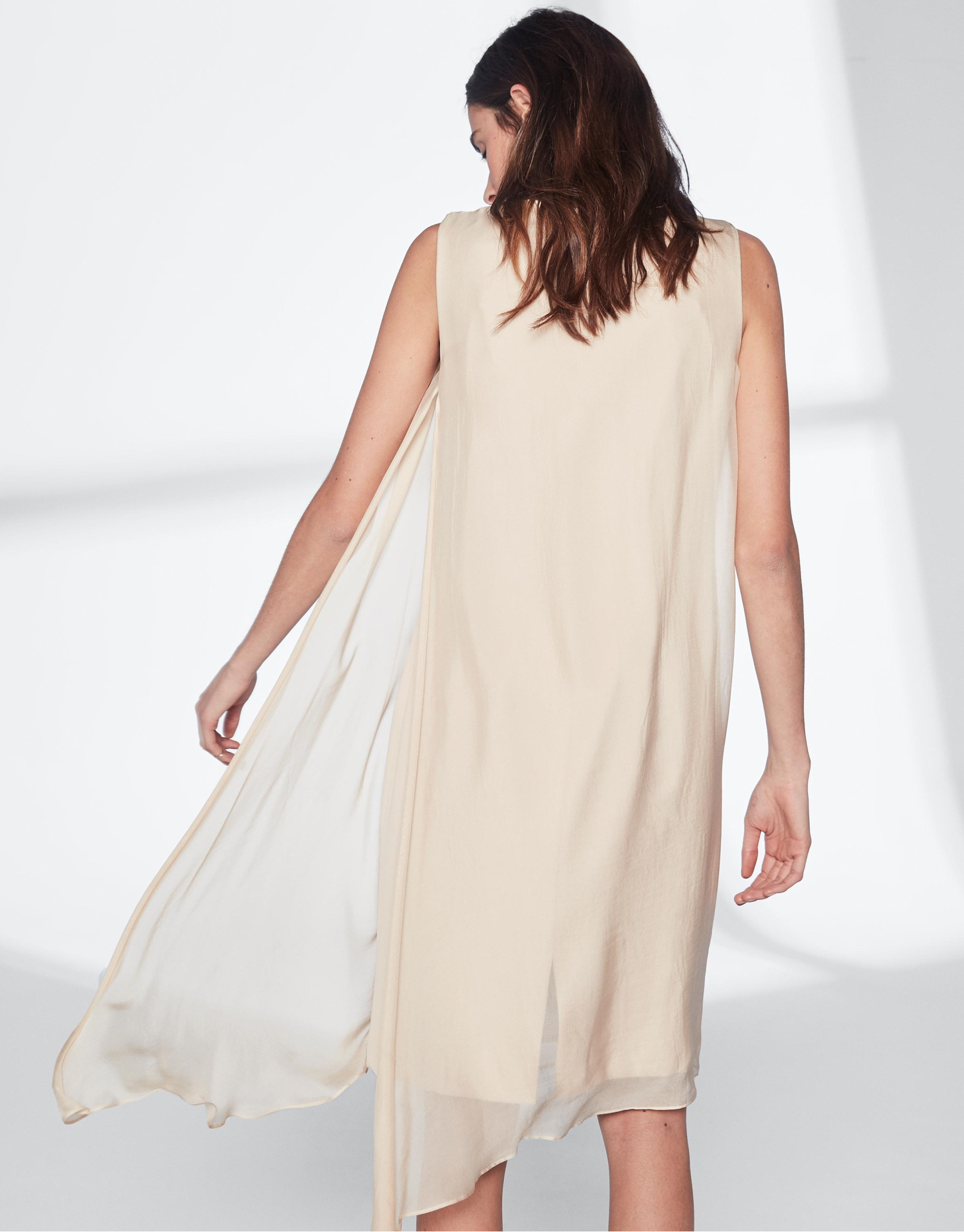 Sandy-colored asymmetric midi cape dress 