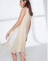 Sandy-colored asymmetric midi cape dress 