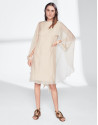 Sandy-colored asymmetric midi cape dress 