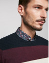 Navy blue wool sweater with stripes