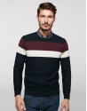 Navy blue wool sweater with stripes