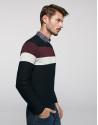 Navy blue wool sweater with stripes