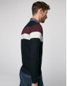 Navy blue wool sweater with stripes