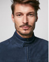 Navy blue suede and knit jacket