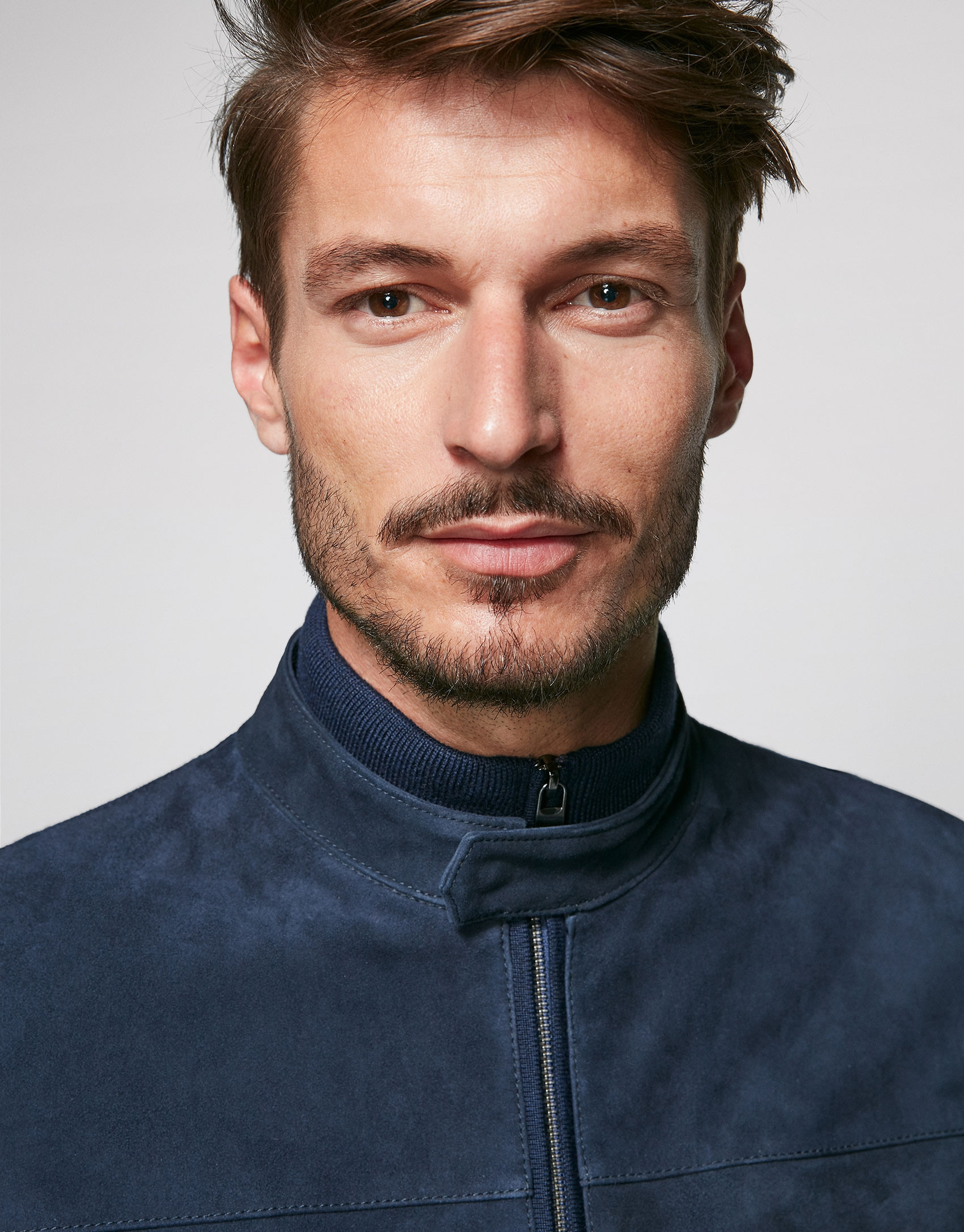 Navy blue suede and knit jacket