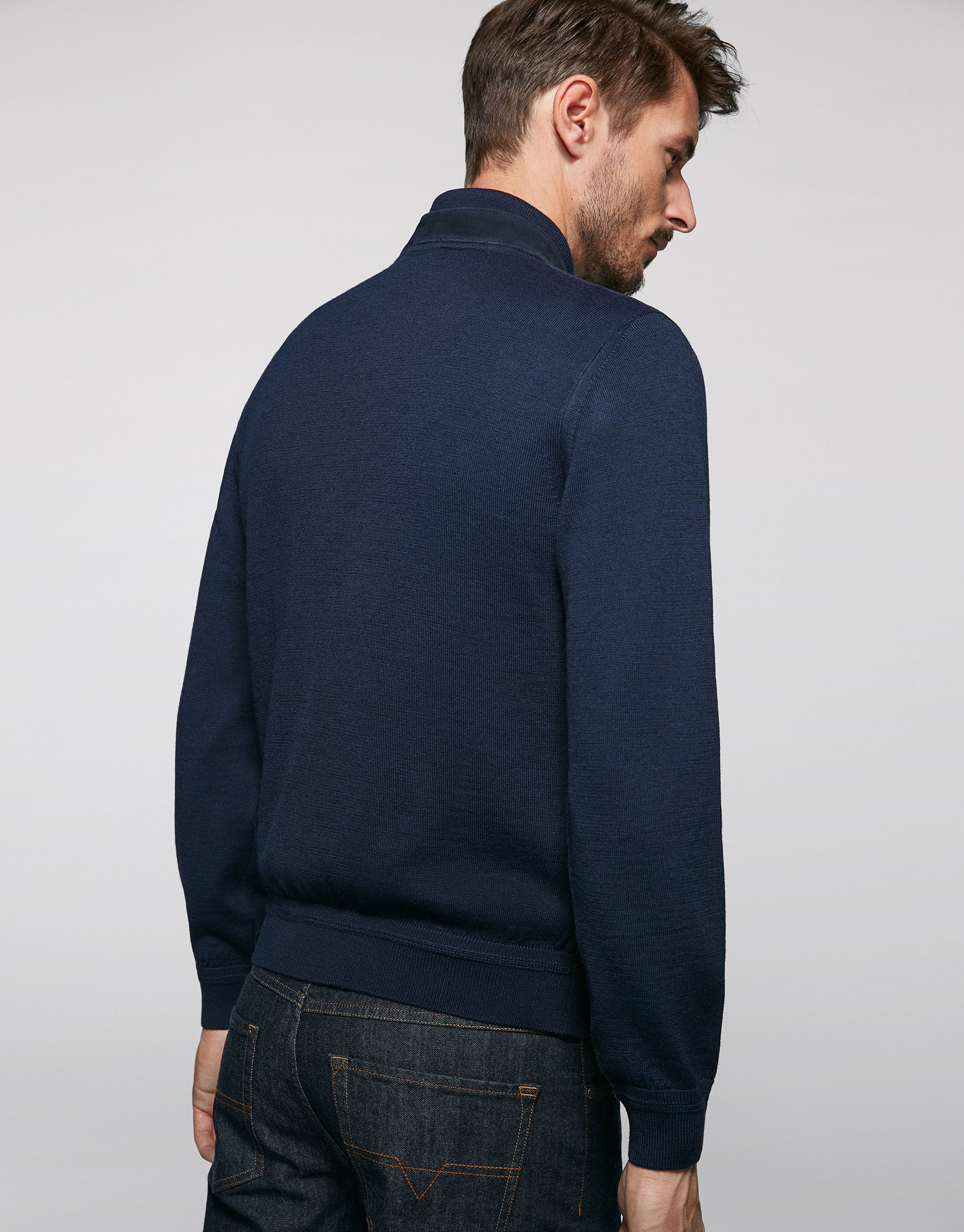Navy blue suede and knit jacket