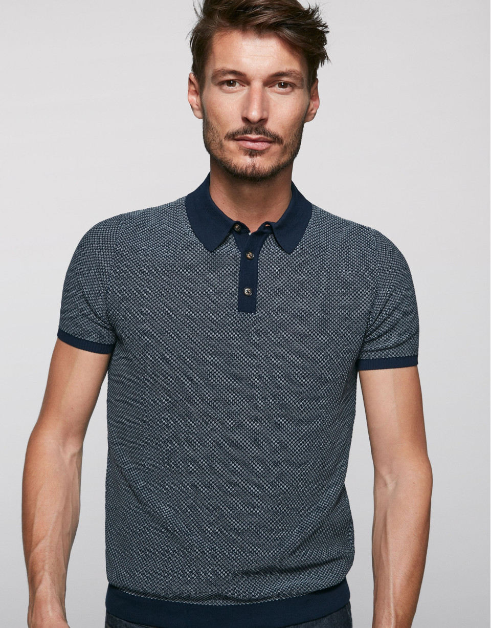 Polo algodón high twist marino/crudo
