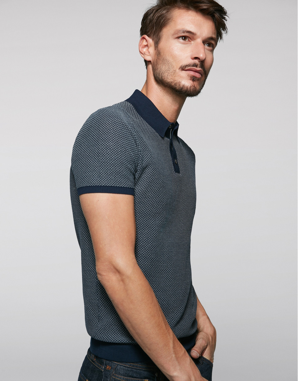 Polo algodón high twist marino/crudo