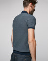 Navy blue and beige high twist cotton polo shirt