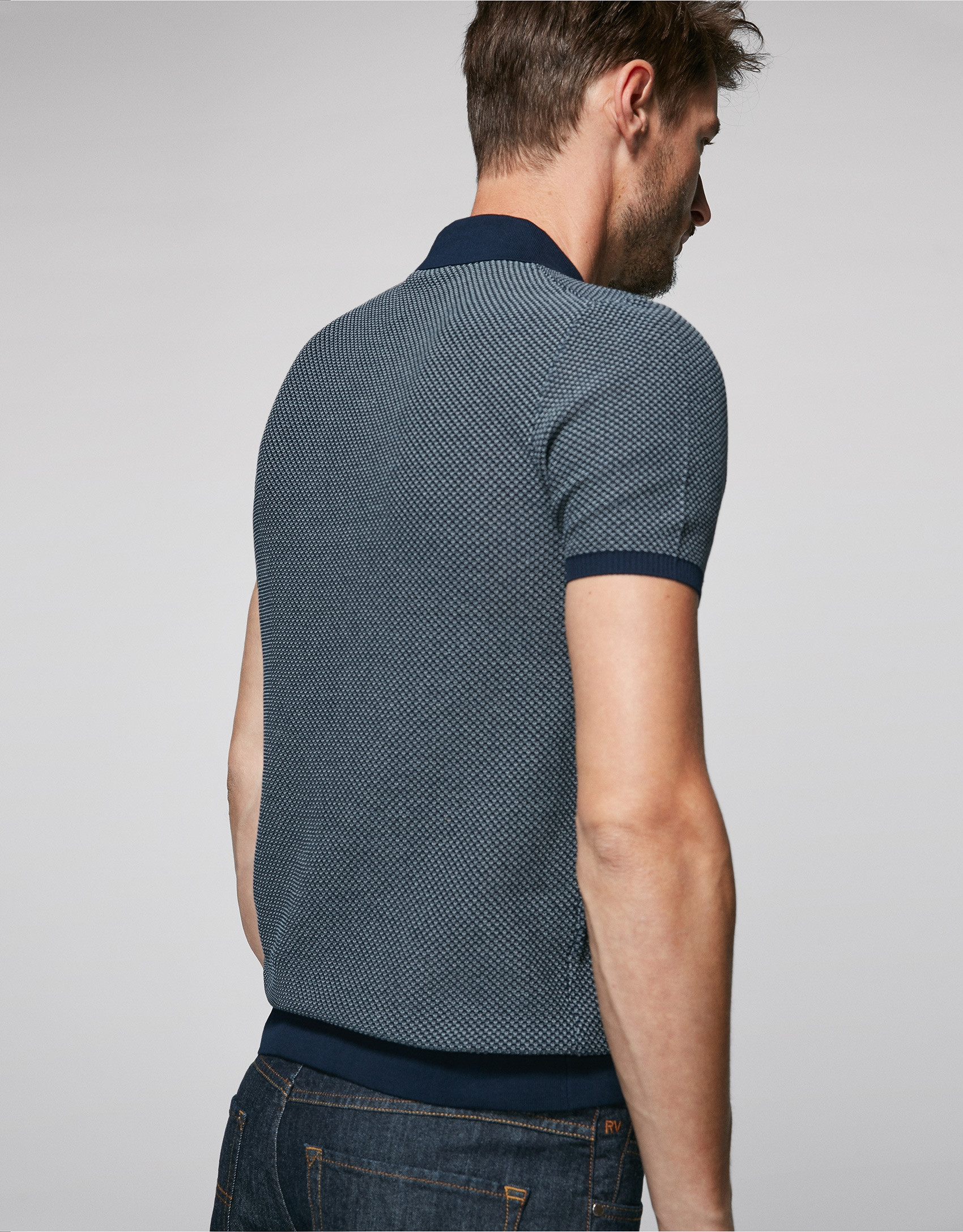 Polo algodón high twist marino/crudo
