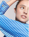 Blue stripes shirt with three-quarter sleeves