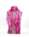 Double layer scarf with pink and beige print