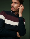 Navy blue wool sweater with stripes