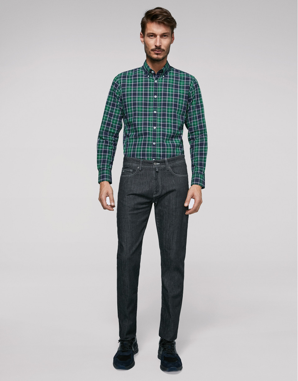 Navy blue, green and white checked sport short