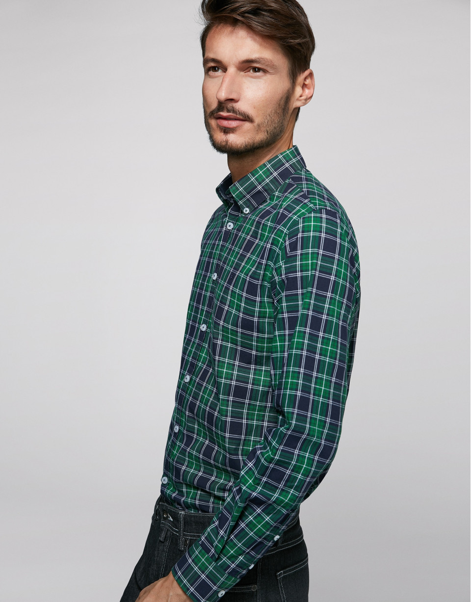 Navy blue, green and white checked sport short