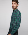 Navy blue, green and white checked sport short