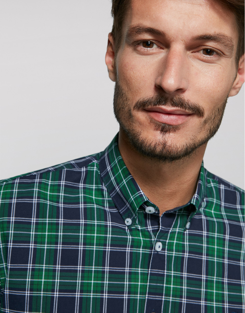 Navy blue, green and white checked sport short