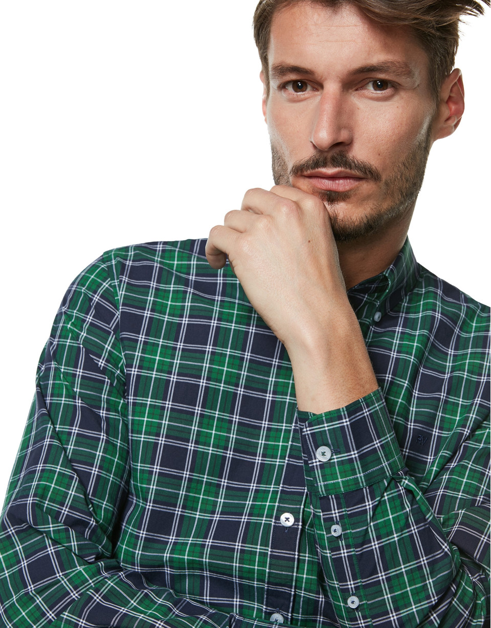 Navy blue, green and white checked sport short