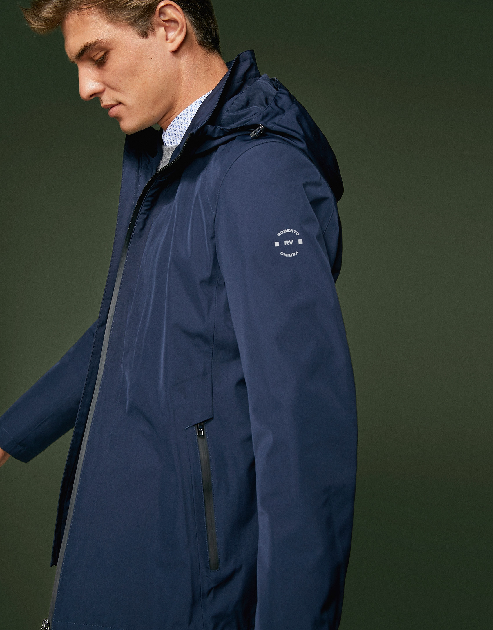 Navy blue light tech fabric jogging jacket 
