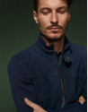 Navy blue suede and knit jacket