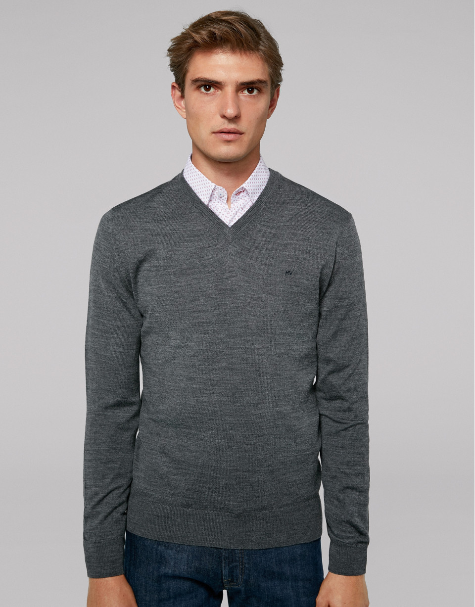 Jersey cuello pico gris melange