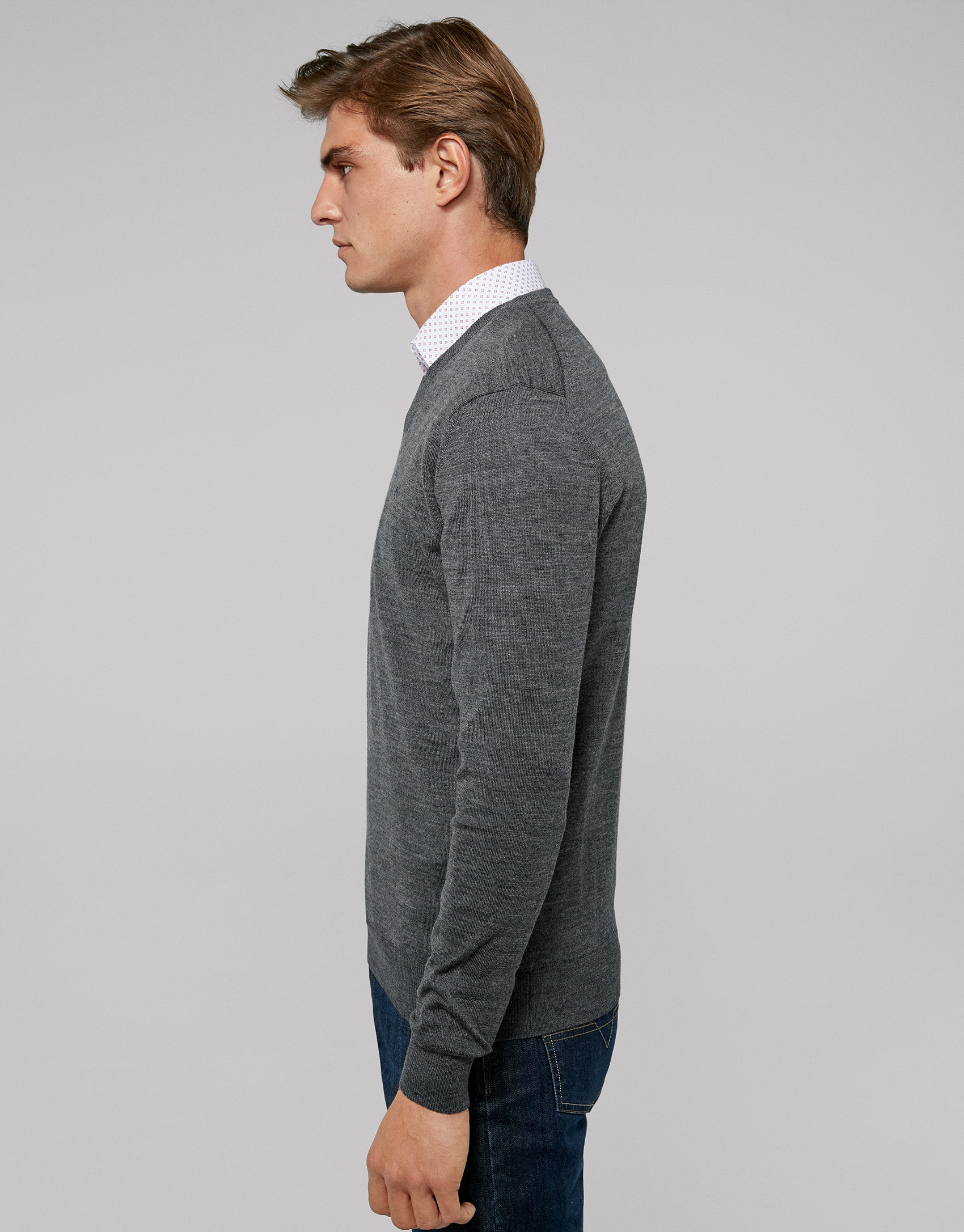Jersey cuello pico gris melange