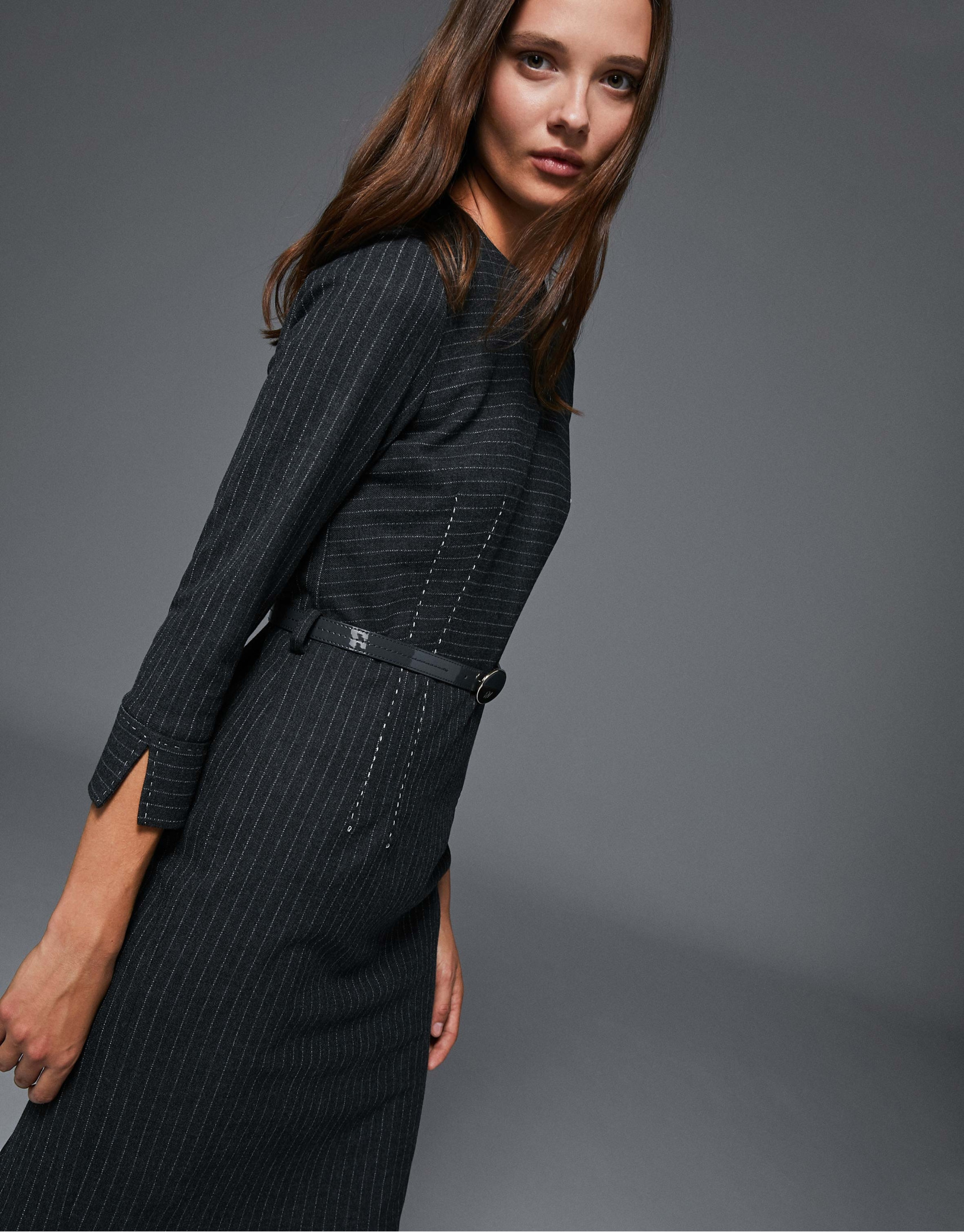 Vestido midi raya diplomática gris