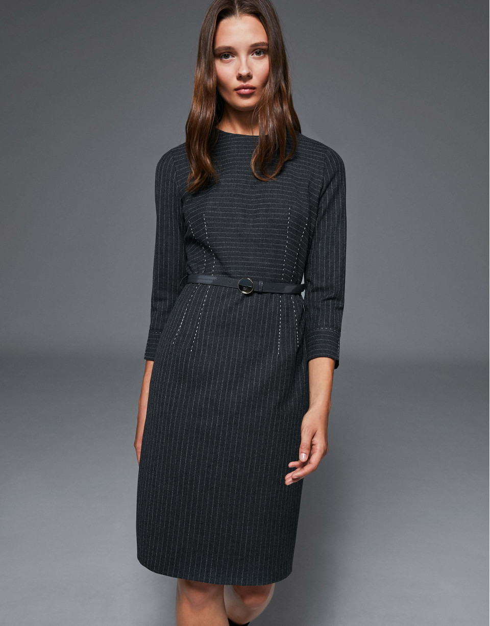 Vestido midi raya diplomática gris