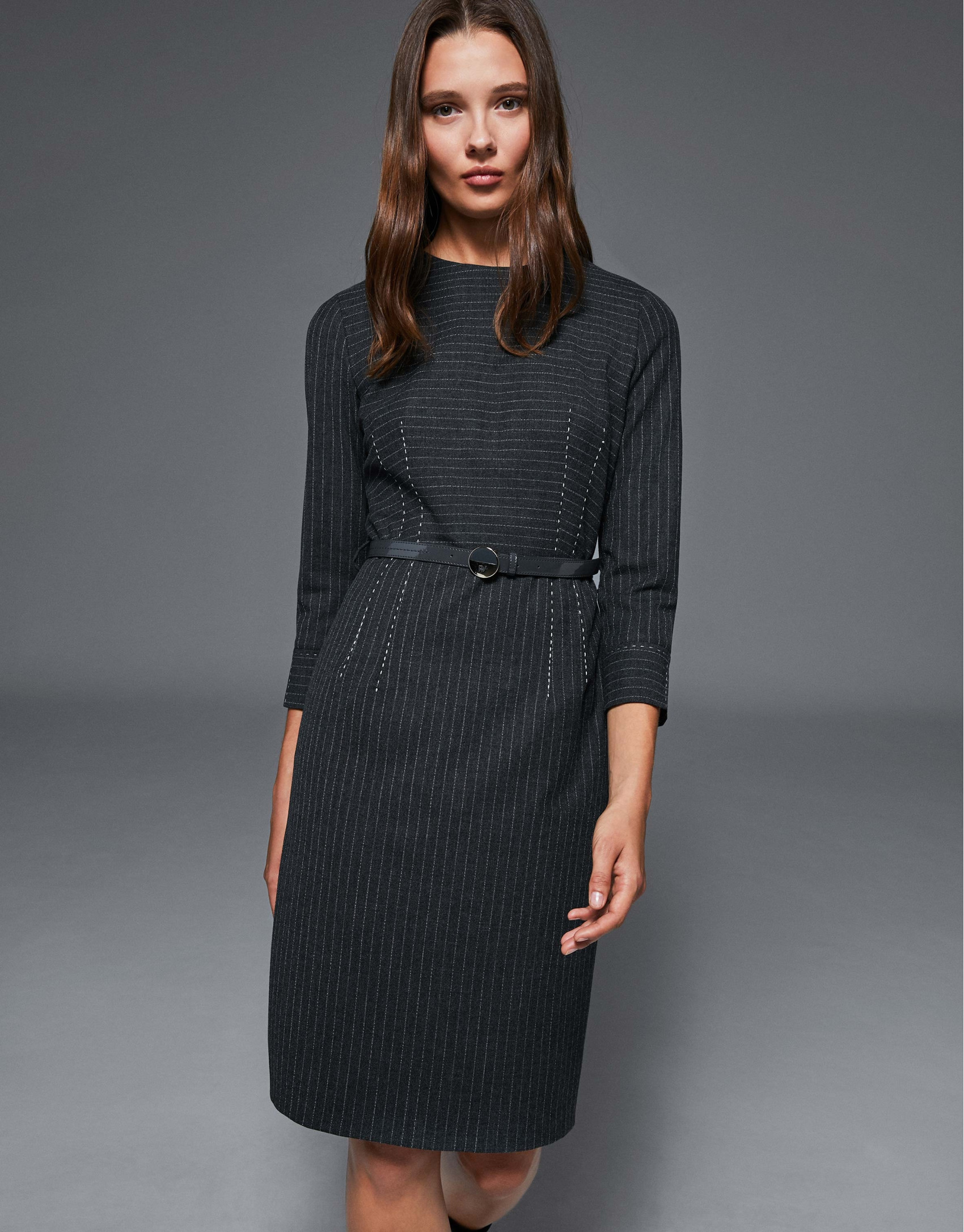 Vestido midi raya diplomática gris