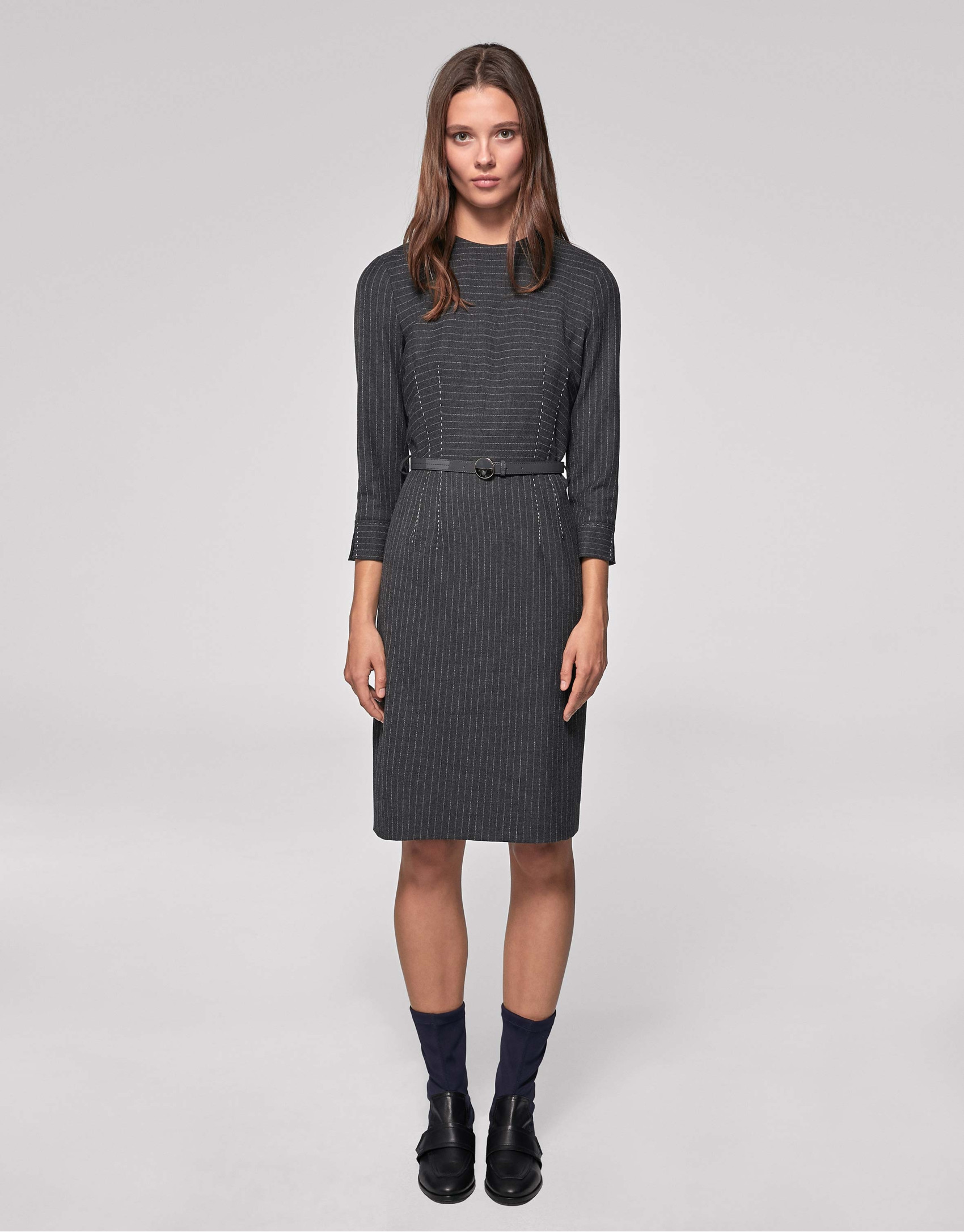Vestido midi raya diplomática gris