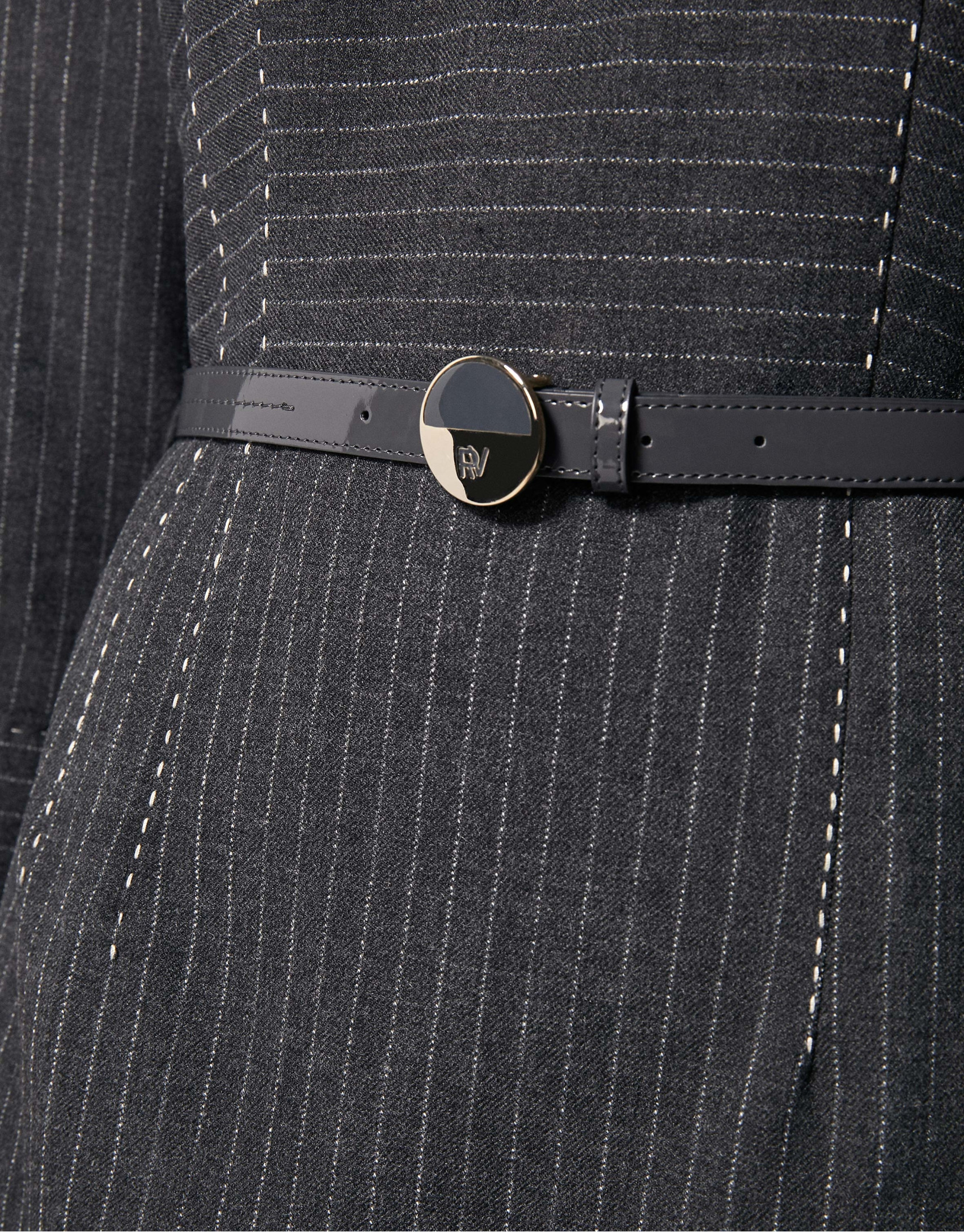 Gray pinstriped midi dress