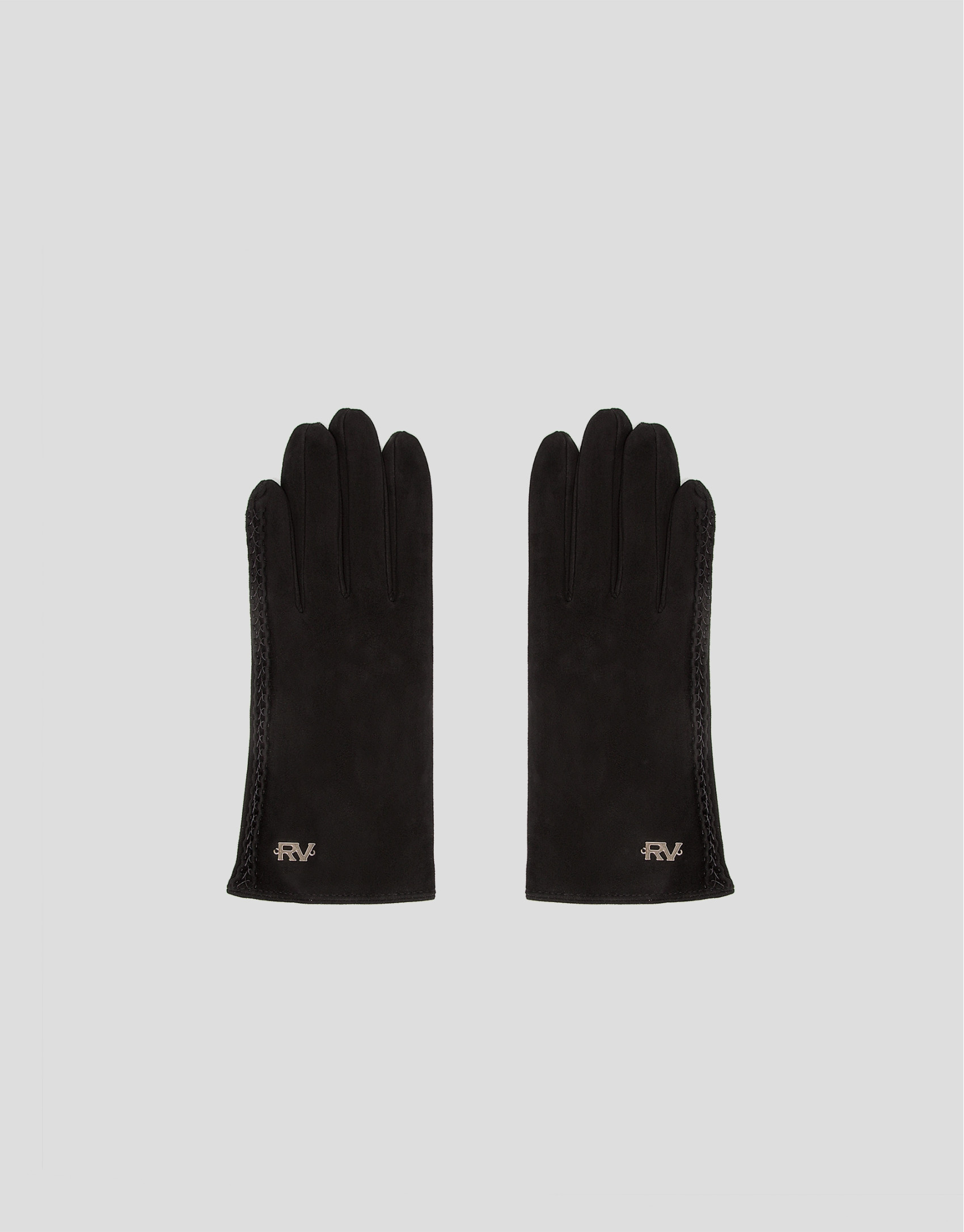 Black suede gloves with braided edge