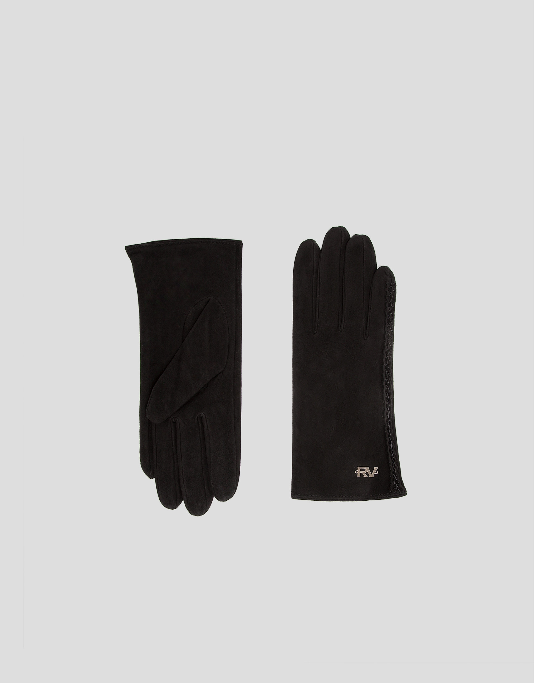 Black suede gloves with braided edge
