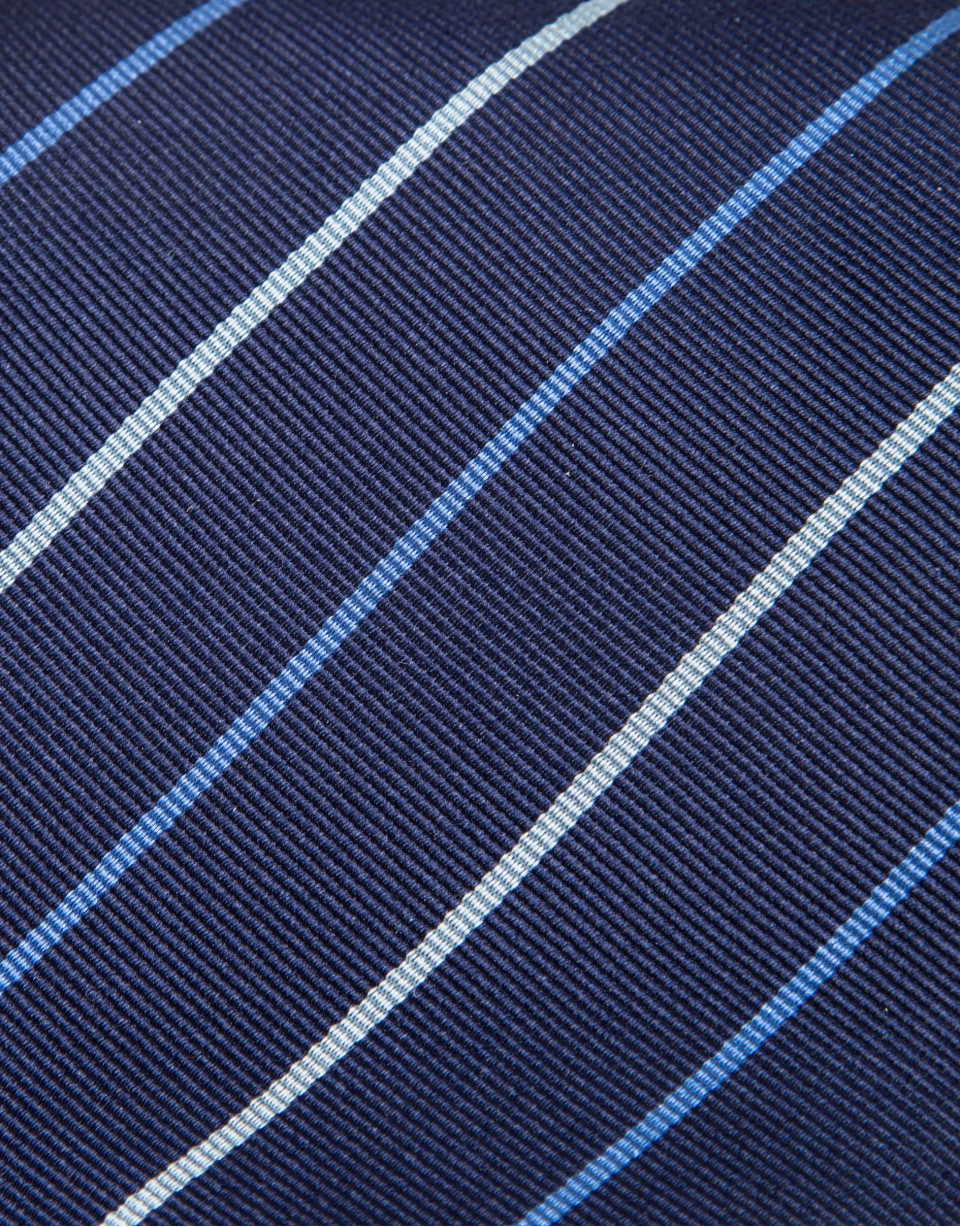 Blue silk tie with stripes