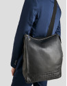 Men's black leather backpack