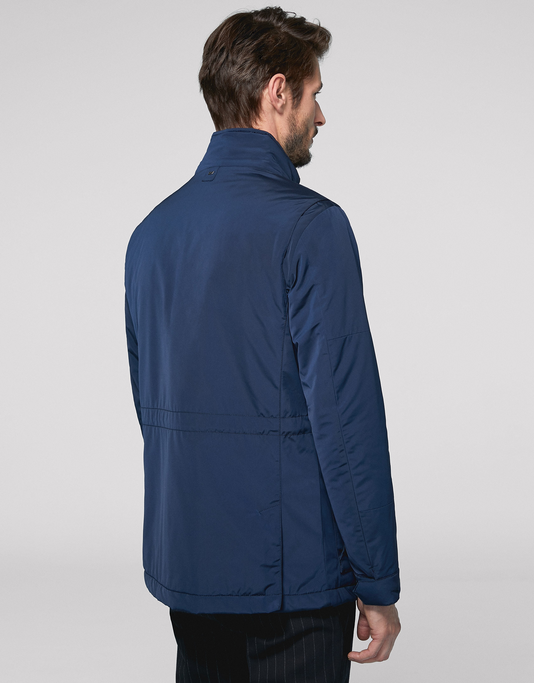 Navy blue tech fabric parka