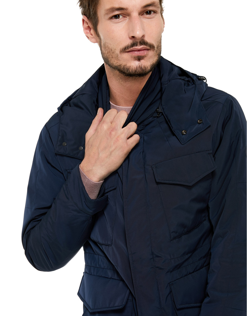 Navy blue tech fabric parka