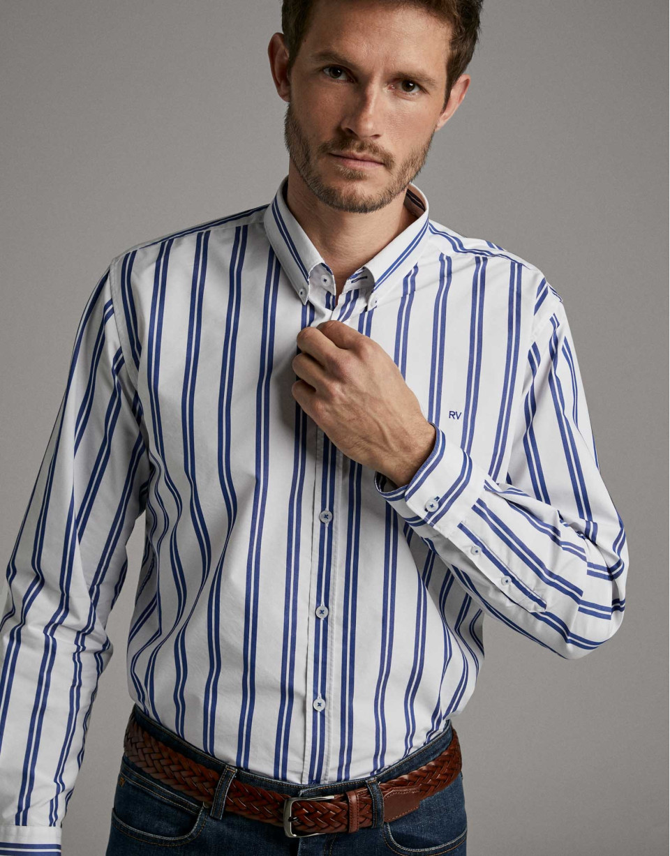 Camisa sport rayas azul oscuro/blanco - Hombre | Roberto Verino