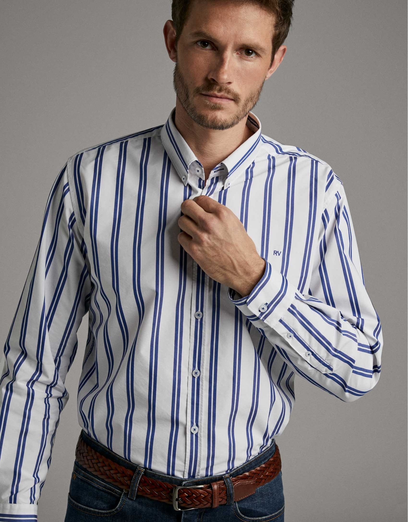 Camisa sport rayas azul oscuro/blanco - Hombre | Roberto Verino