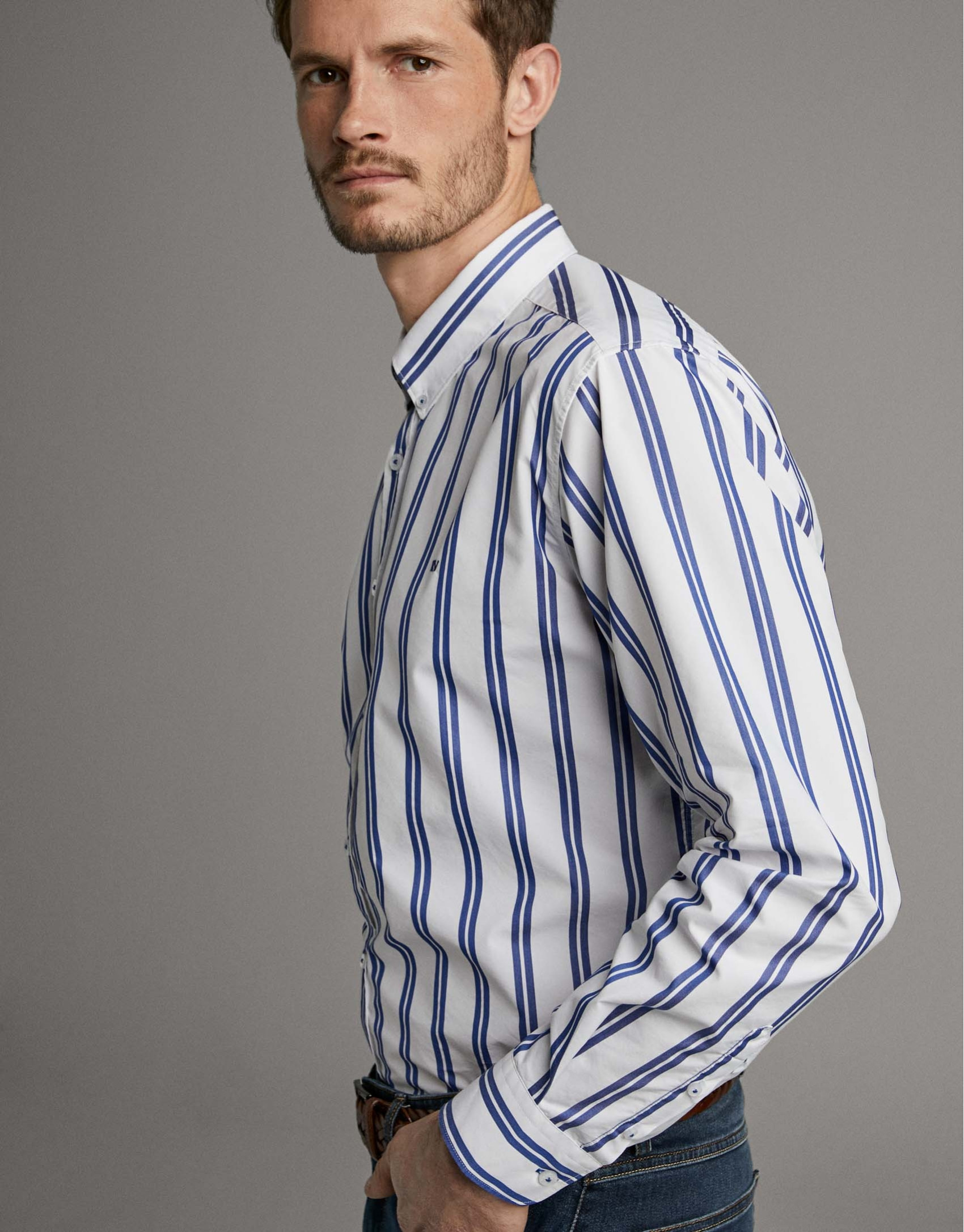 Camisa sport rayas azul oscuro/blanco - Hombre | Roberto Verino