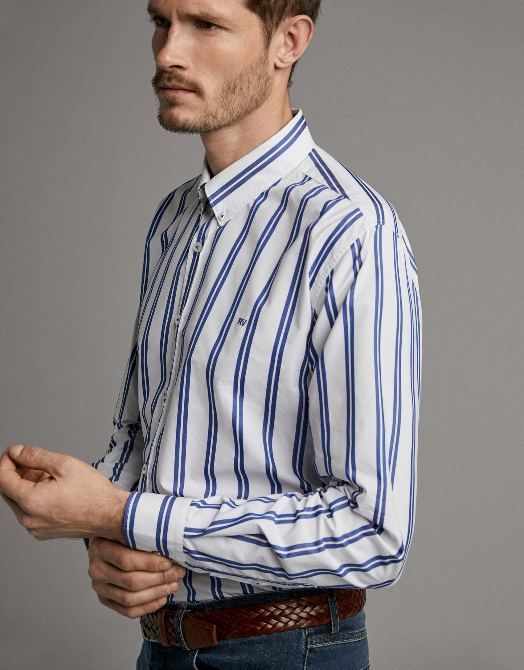 Camisa sport rayas azul oscuro/blanco - Hombre | Roberto Verino